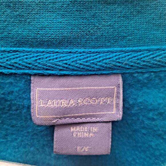 Laura Scott Rhinestone Embellished Long Sleeve Crew Sweater Teal Women's Size S - Picture 6 of 8